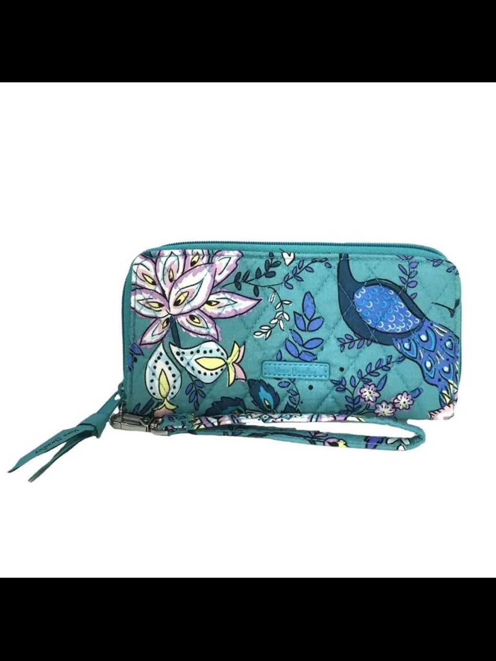 Vera Bradley Teal Floral Peacock Quilted Wristlet